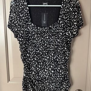 INC International Concepts Women's Speckled Black and White Blouse